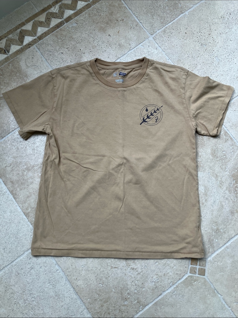 GAP Tan Short Sleeve Crewneck Tee with Left-Chest Graphic